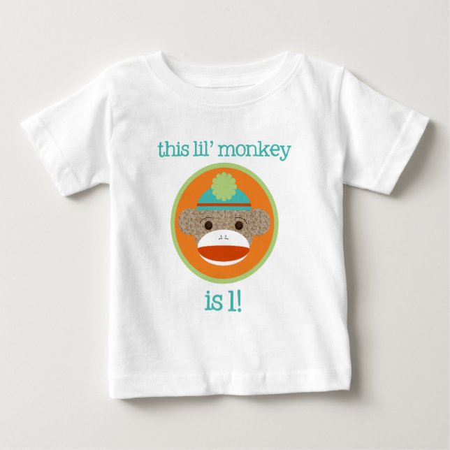 Camiseta Para Bebê Macaco brilhante da peúga: Primeiro aniversário (Frente)
