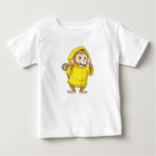 Camiseta Para Bebê Macaco chovendo com capa de chuva