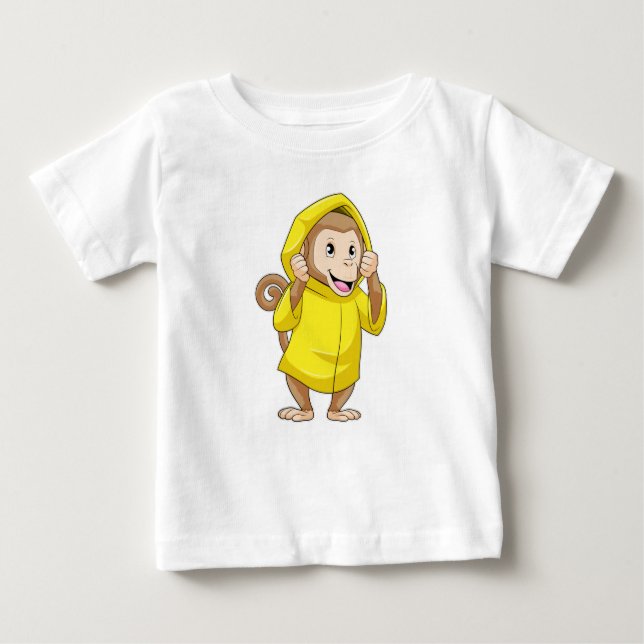 Camiseta Para Bebê Macaco chovendo com capa de chuva (Frente)