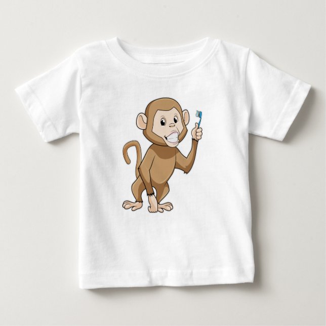 Camiseta Para Bebê Macaco com escova de dentes (Frente)