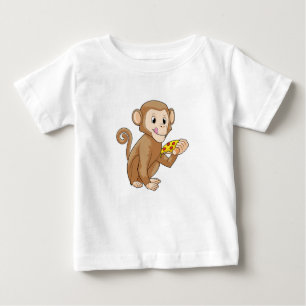 Camiseta Para Bebê Macaco com pizza