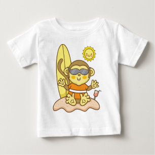 Camiseta Para Bebê Macaco com prancha de surfe baby