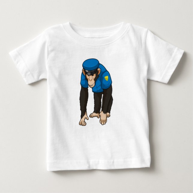 Camiseta Para Bebê Macaco como agente da polícia com uniforme (Frente)