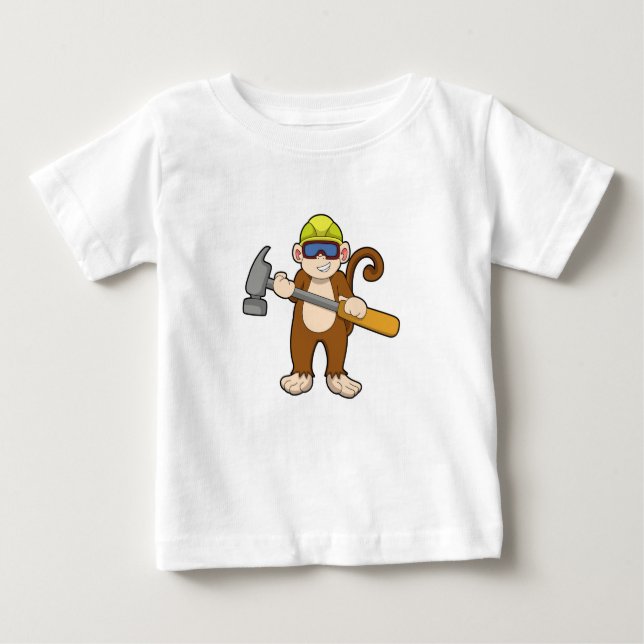 Camiseta Para Bebê Macaco como artesão com martelo (Frente)