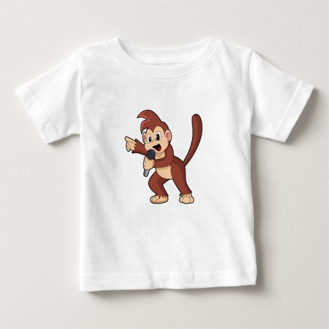 Camiseta Para Bebê Macaco como Cantor com Microfone.PNG (Frente)