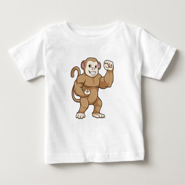 Camiseta Para Bebê Macaco como Criador de Portos em Bodybuilding (Frente)