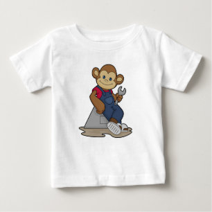 Camiseta Para Bebê Macaco como mecânico com chave inglesa