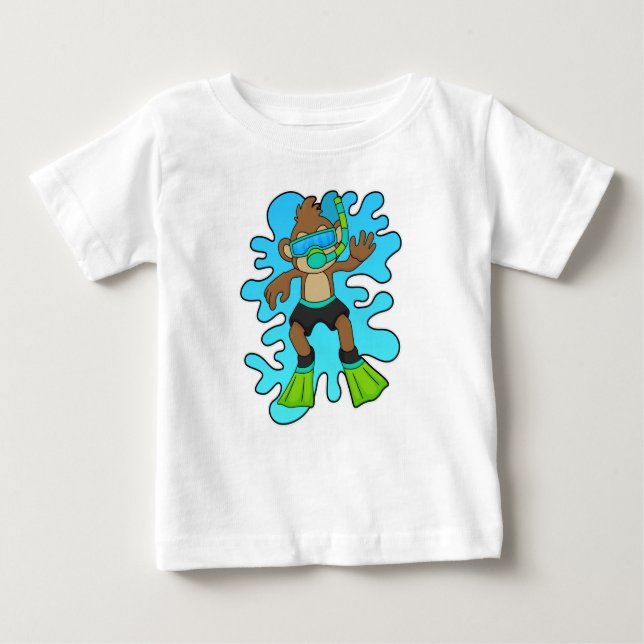 Camiseta Para Bebê Macaco como mergulhador com Snorkel (Frente)