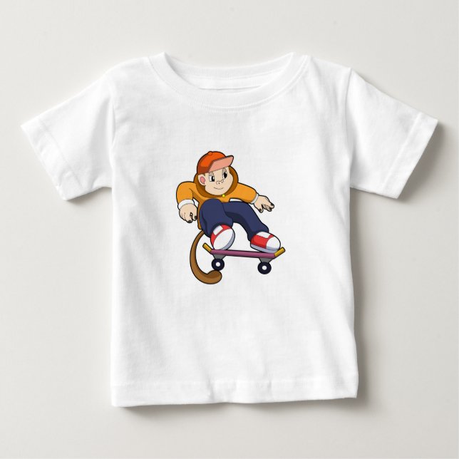 Camiseta Para Bebê Macaco como skater com skate (Frente)