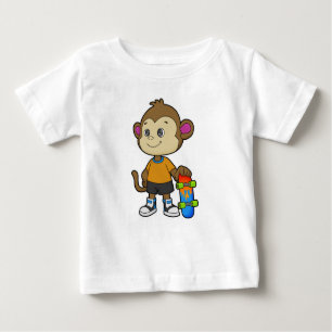 Camiseta Para Bebê Macaco como skater com skate