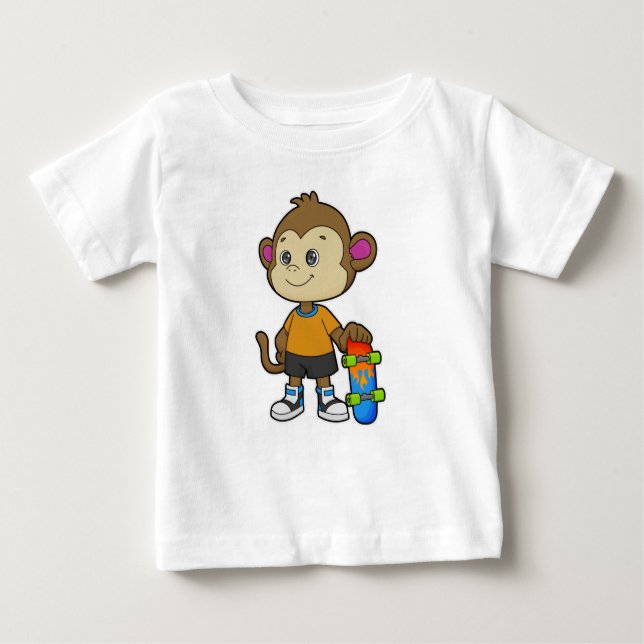 Camiseta Para Bebê Macaco como skater com skate (Frente)