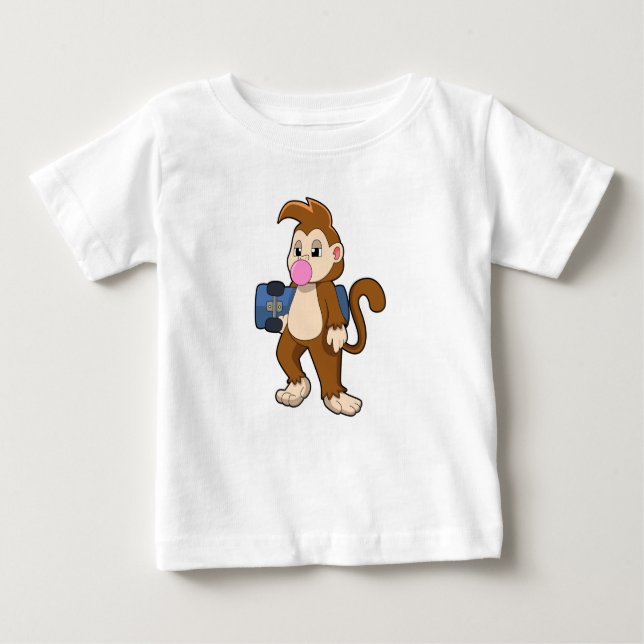 Camiseta Para Bebê Macaco como skater com skate (Frente)