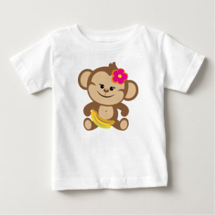 Camiseta Para Bebê Macaco da menina com banana