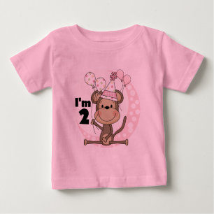 Camiseta Para Bebê Macaco da menina no segundo aniversário do chapéu
