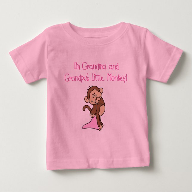 Camiseta Para Bebê Macaco da vovó e do vovô - Rosa (Frente)