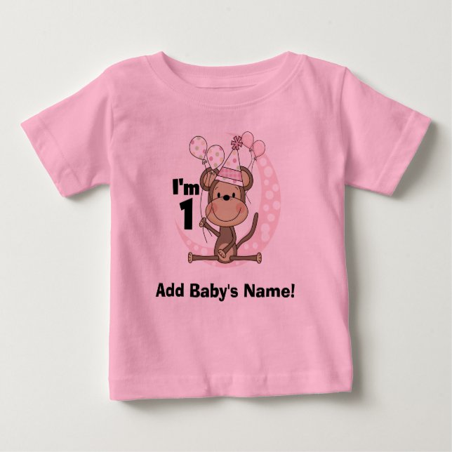 Camiseta Para Bebê Macaco de Garota Personalizada no primeiro anivers (Frente)