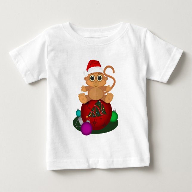 Camiseta Para Bebê Macaco de Natal (Frente)