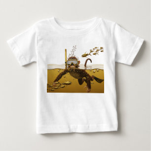 Camiseta Para Bebê Macaco de Snorkel com Peixe Mecânico Dourado em S