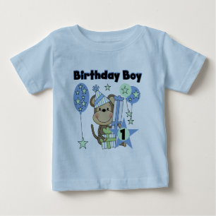Camiseta Para Bebê Macaco do menino com primeiro aniversario dos