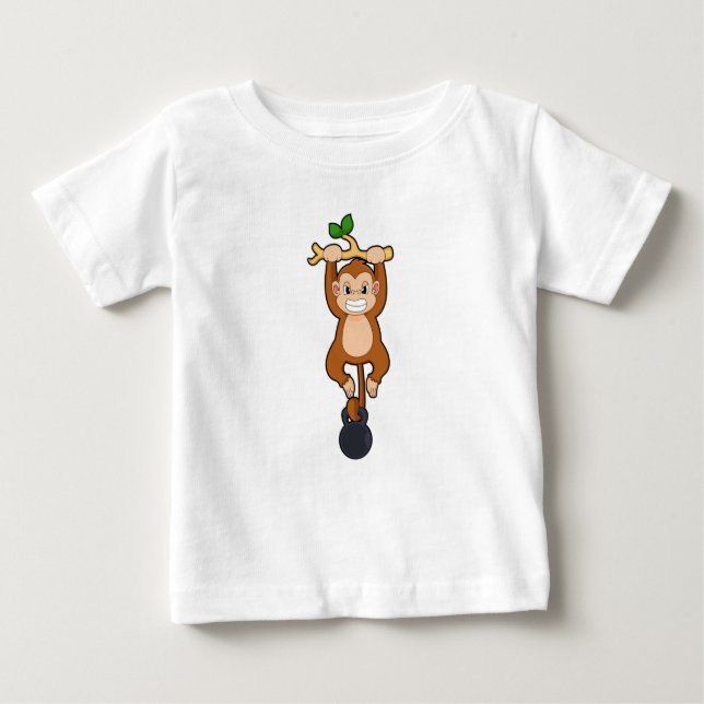 Camiseta Para Bebê Macaco em Fortalecimento com Dumbbell (Frente)