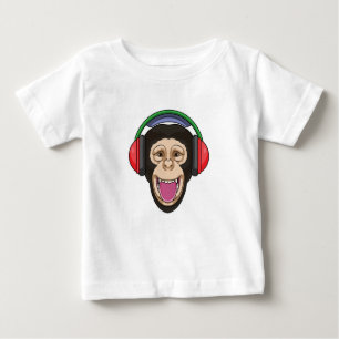 Camiseta Para Bebê Macaco em Música com Fone de Ouvido