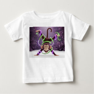 Camiseta Para Bebê Macaco fazendo parada de mãos em animação 3D diver