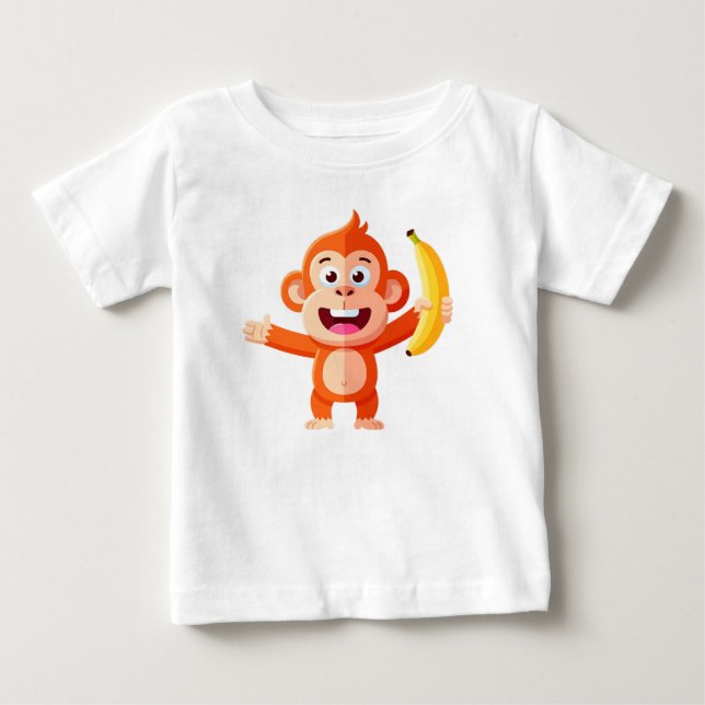 Camiseta Para Bebê Macaco Feliz com Banana (Frente)