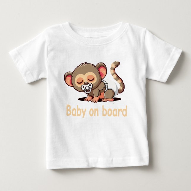 Camiseta Para Bebê Macaco Fofo de Desenho Animado Dormindo | Bebê a B (Frente)