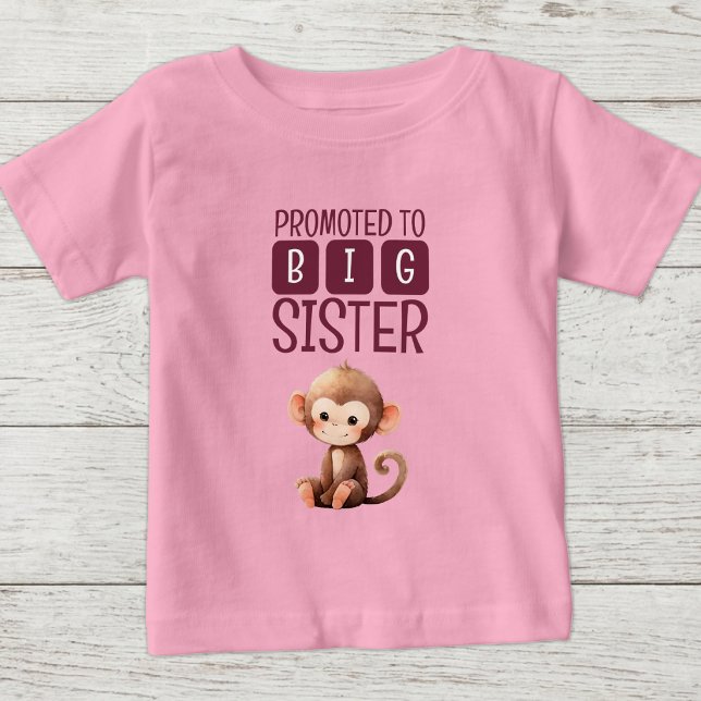 Camiseta Para Bebê Macaco fofo irmã mais velha rosa (Criador carregado)