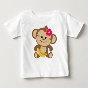 Camiseta Para Bebê Macaco Garota Com Banana