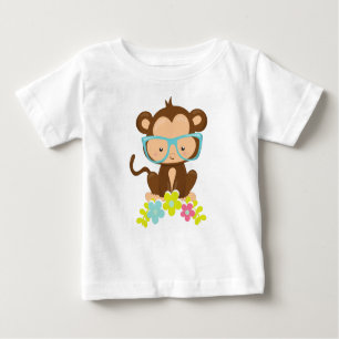 Camiseta Para Bebê Macaco hipster, Macaco Com Óculos, Flores