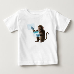Camiseta Para Bebê Macaco Inteligente Usando Wo Holográfico Futurista