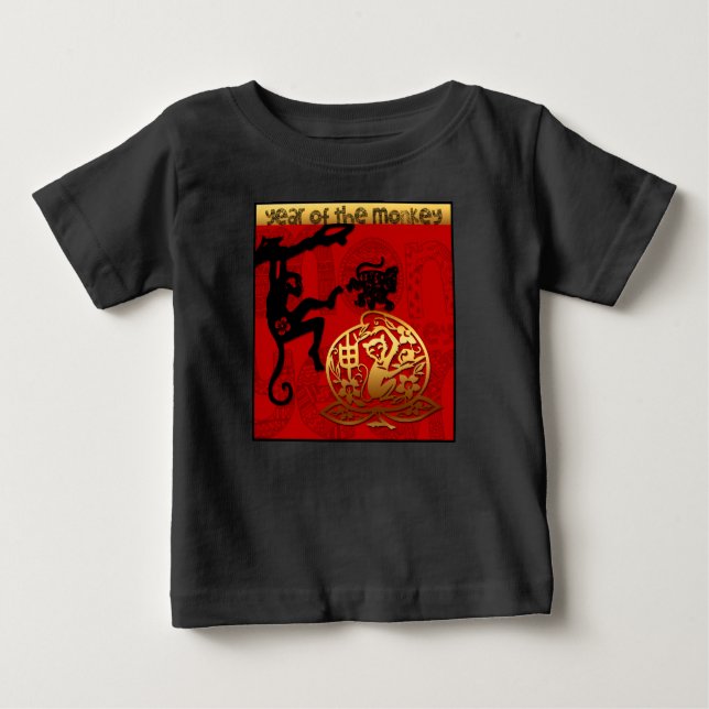 Camiseta Para Bebê Macaco-macaco chinês de ano novo Zodiday Birthday  (Frente)