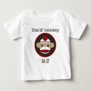Camiseta Para Bebê Macaco-meia vermelho e castanho: Primeiro Teto de 