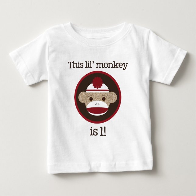 Camiseta Para Bebê Macaco-meia vermelho e castanho: Primeiro Teto de  (Frente)