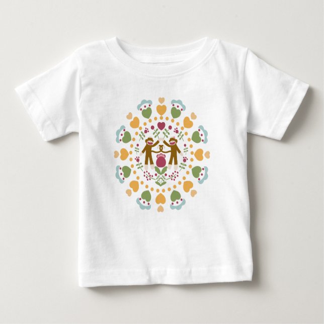 Camiseta Para Bebê Macaco-meias amantes em um jardim popular (Frente)