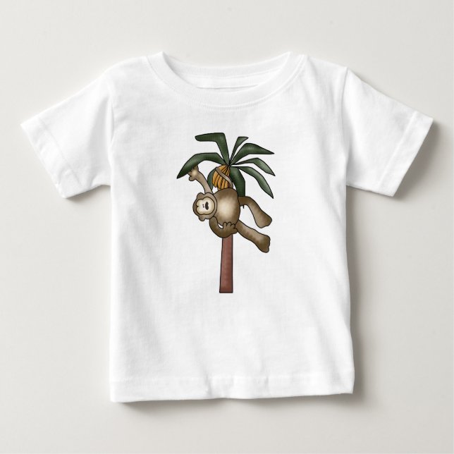 Camiseta Para Bebê Macaco na árvore de banana (Frente)
