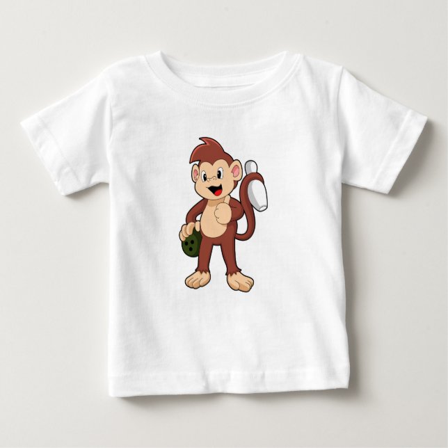 Camiseta Para Bebê Macaco na Boliche com Bola de boliche (Frente)
