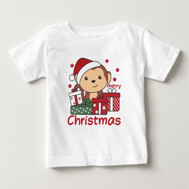 Camiseta Para Bebê Macaco Presente de Natal Presente nos Macacos de I (Frente)