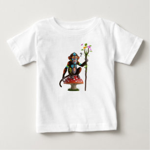 Camiseta Para Bebê Macaco Tribal Fantasia Sentado em um Cogumelo Mági