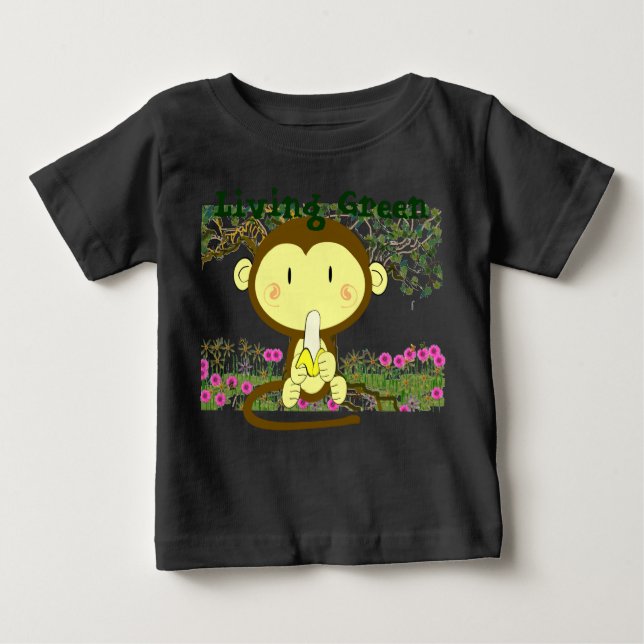 Camiseta Para Bebê Macaco Verde Vivido Ganhou Bananas (Frente)
