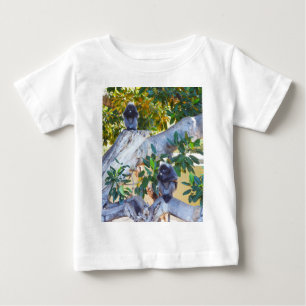 Camiseta Para Bebê Macacos Langur Pretos Comendo, Baby Tshirt