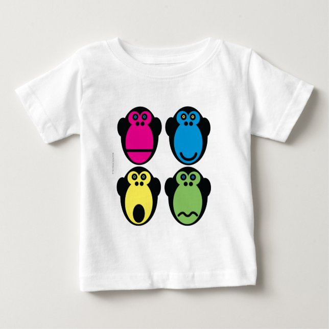 Camiseta Para Bebê Macacos Rostos (Frente)