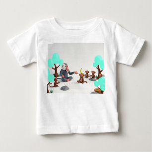 Camiseta Para Bebê Macacos Zen de Baixo Poli Meditando com o Mestre B