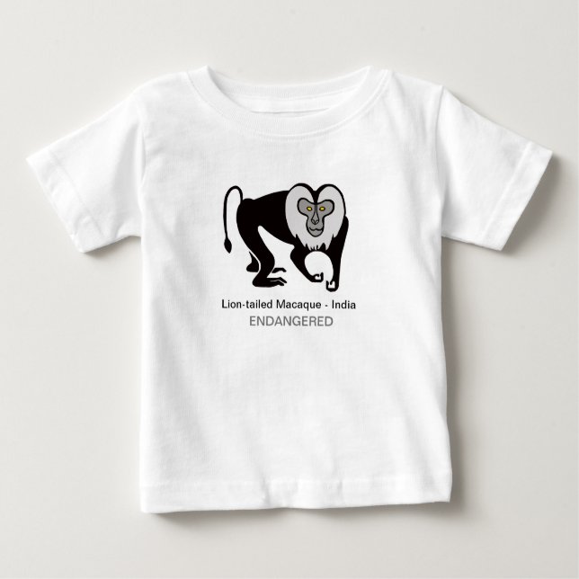 Camiseta Para Bebê MACAQUE de cauda-leão - Imagem animal ameaçada (Frente)