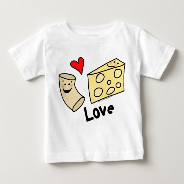 Camiseta Para Bebê Macaroni Loves Cheese, Heart Girl/Boy Funny Cute (Frente)