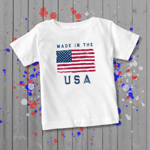 Camiseta Para Bebê "Made in the USA" (Texto Azul) Vintage Sinalizador