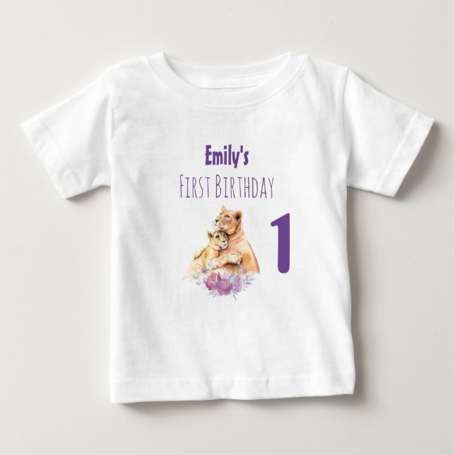 Camiseta Para Bebê Madre-Leão-Leão-Cinto-Cana-Cinto-Primeiro Aniversá (Frente)