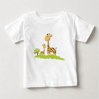 Camiseta Para Bebê Mãe Adorável e Girafa Bebê Verde e Amarelo