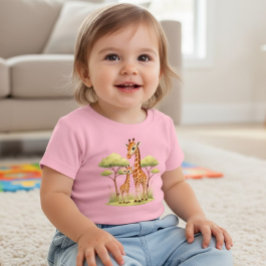 Camiseta Para Bebê Mãe de Girafa Fofa Bebê Safari Crianças